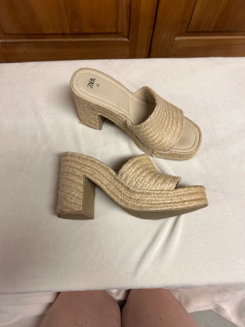 Zara Natural Woven Jute Platform Slide Heels - Picture 5 of 8